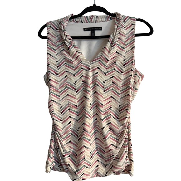 White House Black Market Sleeveless Chevron Print Cowl Neck Top Medium - Picture 5 of 5